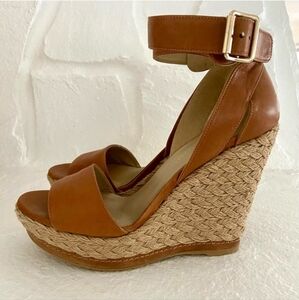 Stuart weitzman Tan Leather Spadrille Wedges size 8.5
